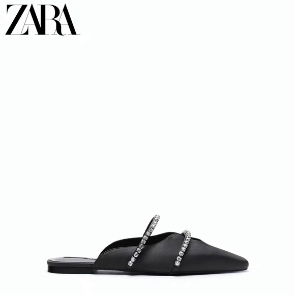 Zara Chain Rhinestone Flat Mules SIZE 37 - Picture 3 of 11